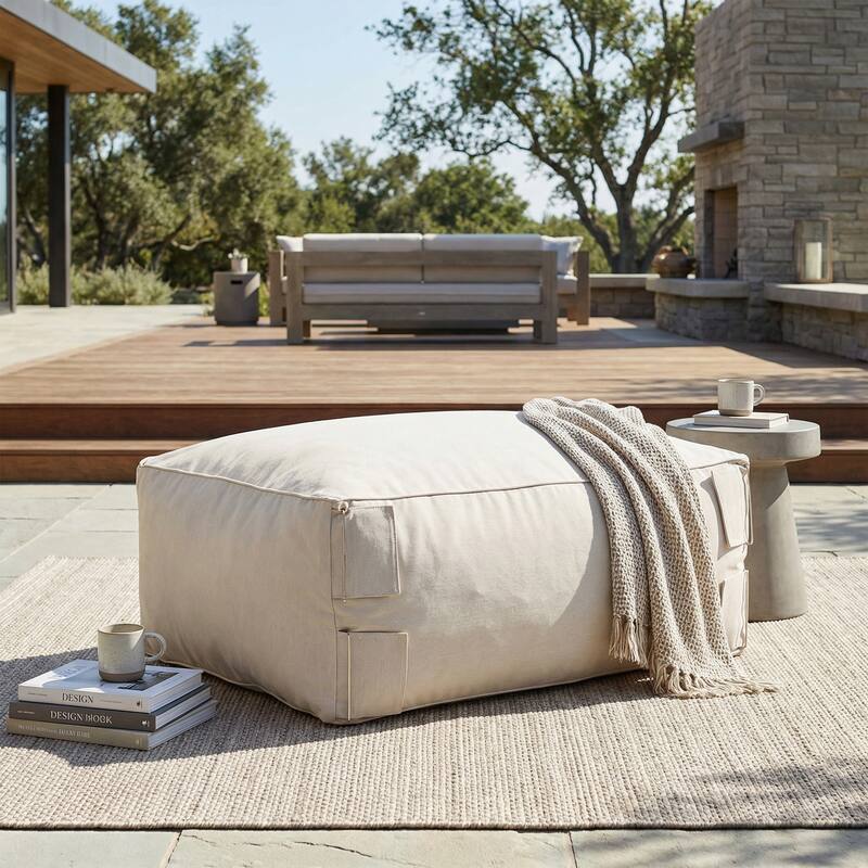 Christopher Knight Home - Outdoor Olefin Bean Bag Ottoman Modular Patio Lounge - Beige