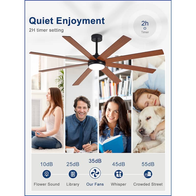 Large Ceiling Fan with Light - 8-Blade, Remote App Control, Dimmable 3CCT, Quiet DC Motor​, 66/72 Inches