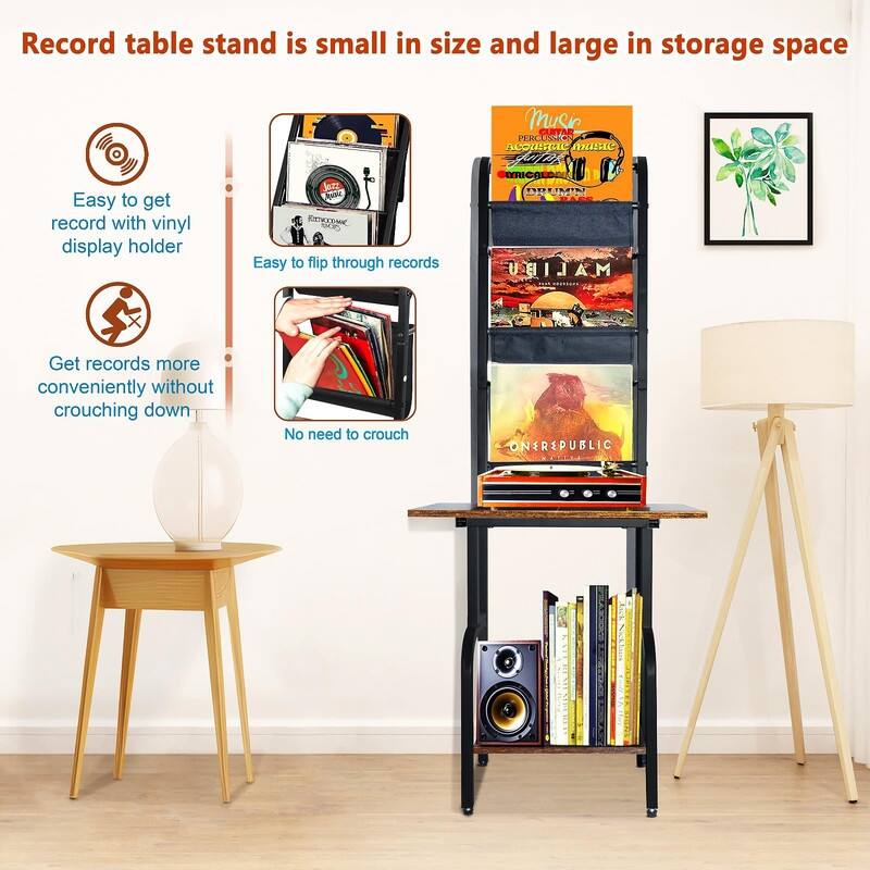Record Player Stand with Vinyl Storage - 16.9"D x 19.7"W x 55.12"H