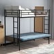 preview thumbnail 2 of 10, Black Twin over Full Metal Bunk Bed with Fence and Multi-Function Design