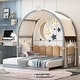 preview thumbnail 40 of 56, Wood Twin Size Bed Frame with Arched Roof, Floor Bed with Light and Curtain, Pull-out Kids Bed for Girls Boys Bedroom Grey