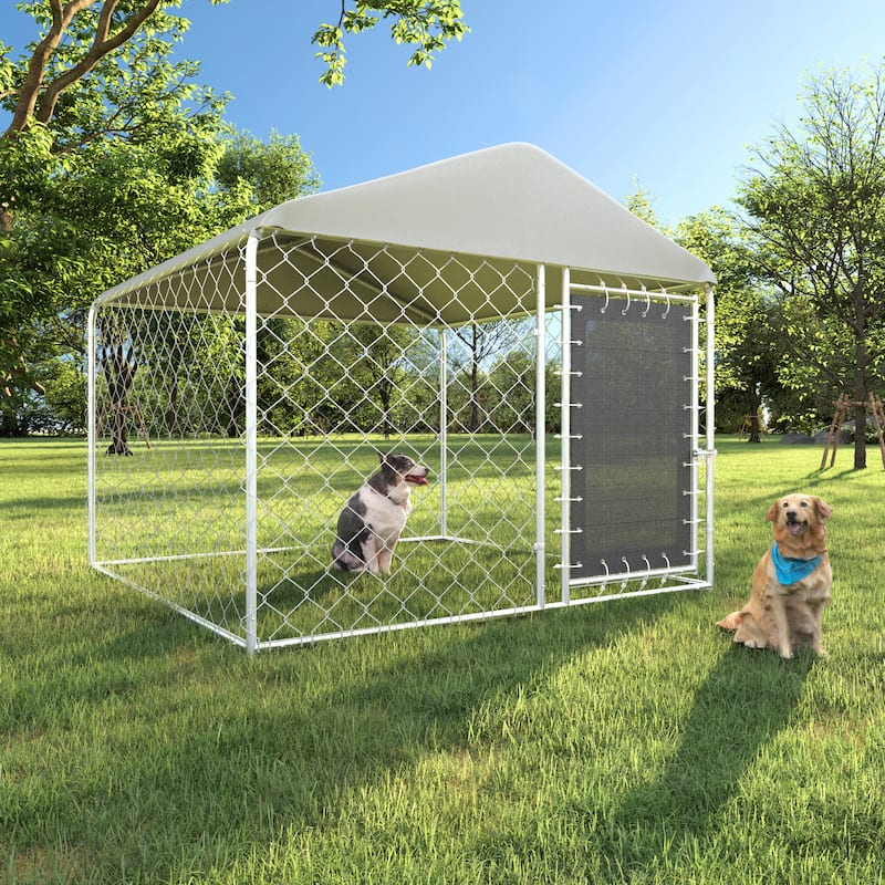 EROMMY Outdoor Dog Kennel, Heavy Duty Large Dog Kennels with Waterproof Cover and Rotating Feeding Door