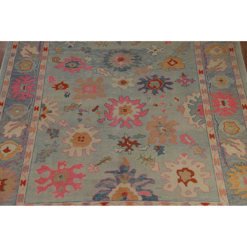 Hand Knotted Oriental 100% Wool Carpet Transitional All-Over Navy Blue & Blues Oushak Area Rug - 11' 5'' X 9' 3''