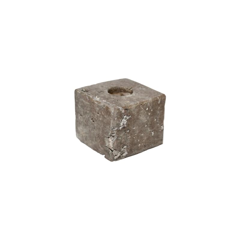 Small Square Travertine Candle Holder - 2.25" - Gray