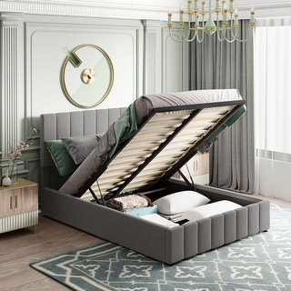 Full Size Upholstered Platform Bed with a Hydraulic Storage System, Gray