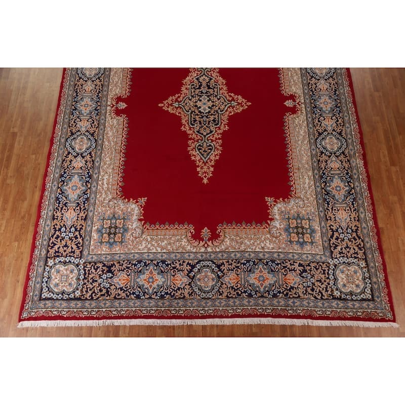Hand Knotted Oriental 100% Wool Carpet Traditional Floral Red Kerman Area Rug - 15' 8'' X 11' 7''