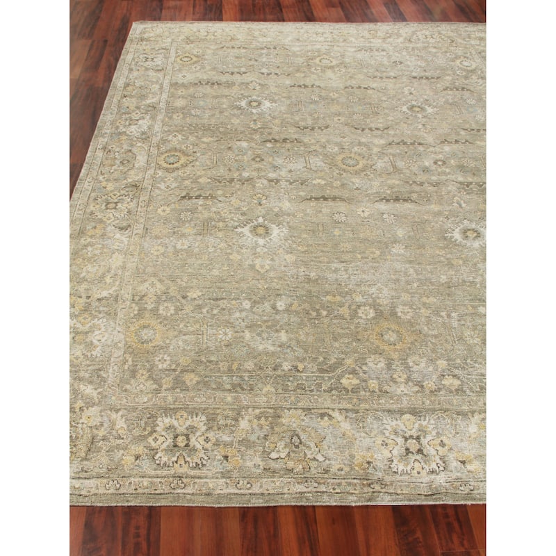 EXQUISITE RUGS Heirloom Hand-knotted New Zealand Wool Khaki Area Rug.