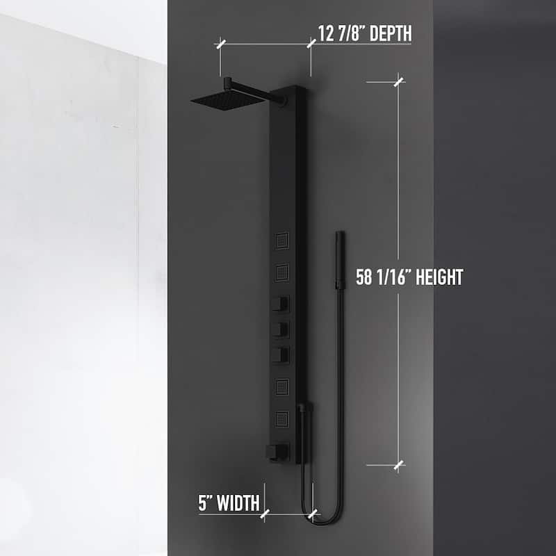 VIGO Bowery 58" H x 5" W 4-Jet Shower Panel with Square Shower Head and Tub Filler