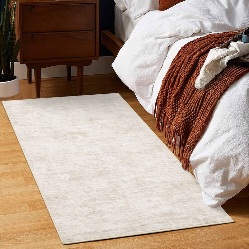 Rugs for Living Room Modern Abstract Area Rug Non-Slip Low Pile Accent Rug Soft Foldable Solid Rug - 2'x3' - Beige