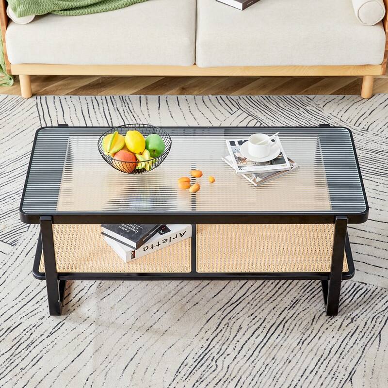 Modern minimalist white double layered solid wood coffee table