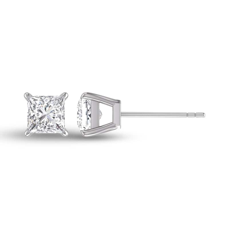 Marquee Lab Grown 3/4 Carat Princess Cut Solitaire Diamond Earrings in 14K White Gold