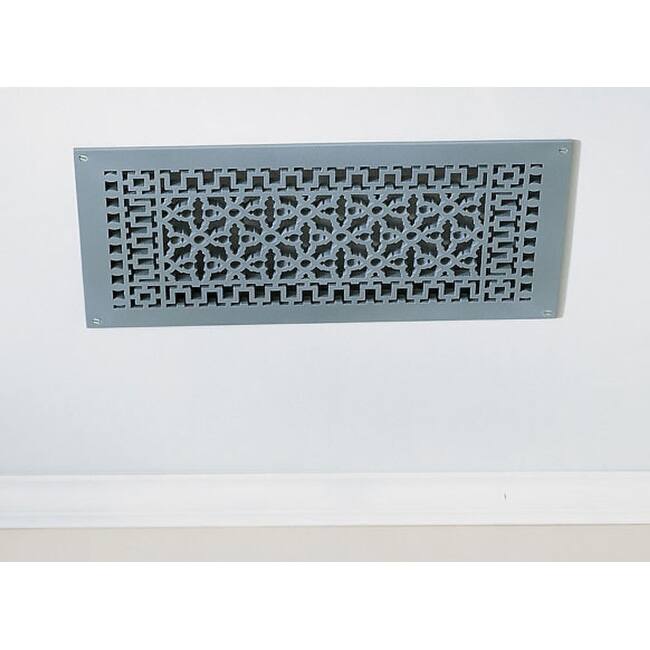 Reggio Registers Scroll Series 9" x 20" Grille with Mounting Holes - Grey Aluminum