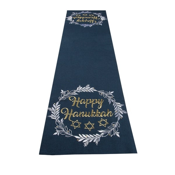 slide 2 of 3, Happy Hanukkah Embroidered Table Runner, 15 by 70-Inch