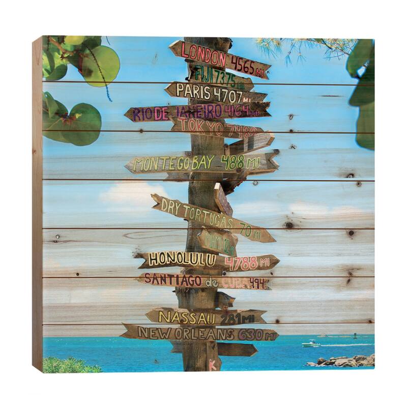 Key West Directional Sign IV Print On Wood by Philippe Hugonnard - Multi-Color - 26x26x1.5