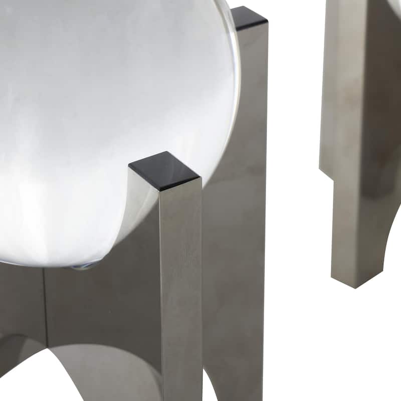 Glass Geometric Decorative Sculpture with Clear Orb and X-Shaped Holder - Silver - Roche River Decor