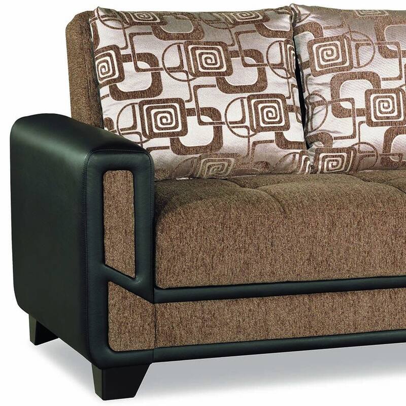 HomeRoots 90" Brown Chenille Convertible Futon Sleeper Sofa And Toss Pillows With Storage