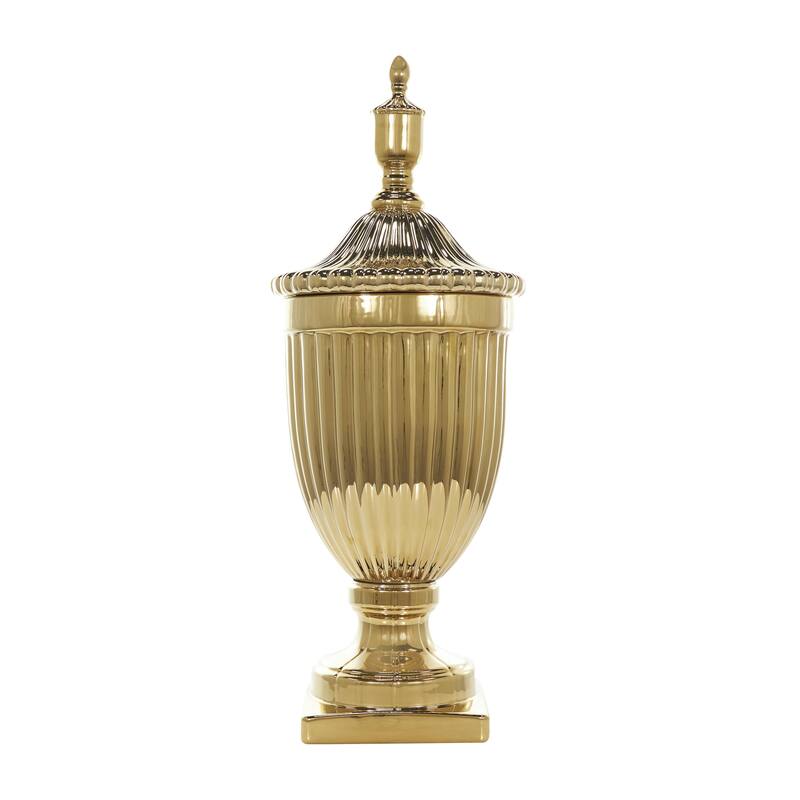 Ceramic Living Room Decorative Jars with Grooves and Lid - Gold, Silver, Black, White - Roche River Decor