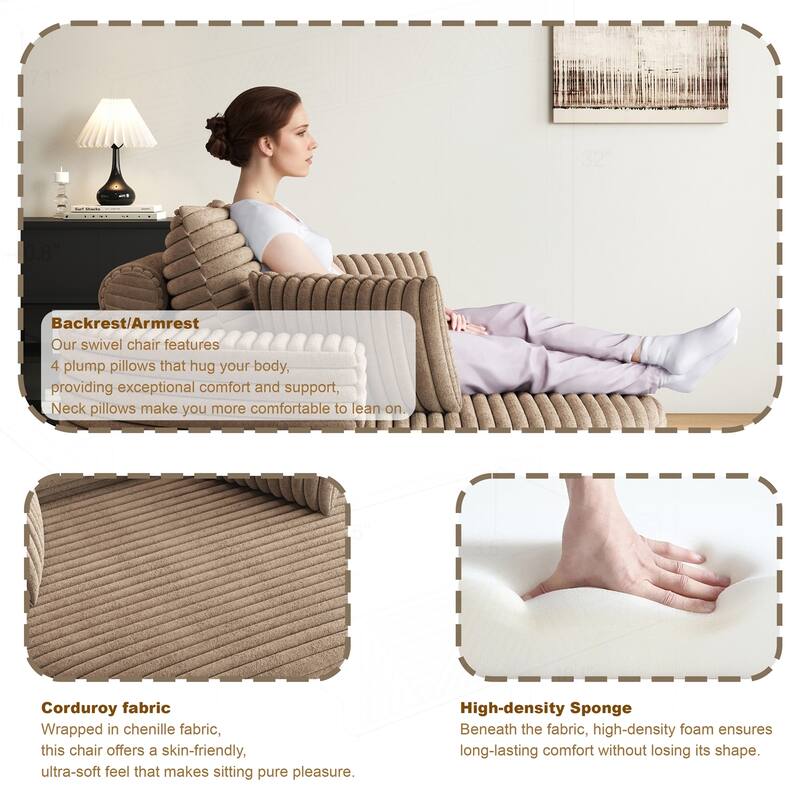 Comfortable Corduroy Foam Swivel Chair for Various Rooms, Enhancing Relaxation