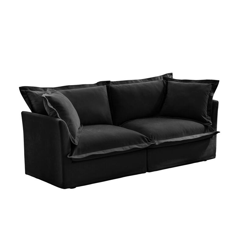 Modern Slipcovered 2-Seat Sofa Couches for Living Room, 2 Seater Sofa, Plain Chenille Deep Seat Sofa with Upholstered Cushion