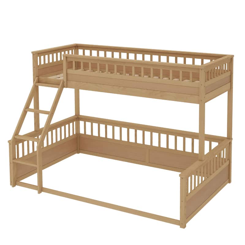 Twin XL Over Queen Bunk Bed with Ladder and Guardrails