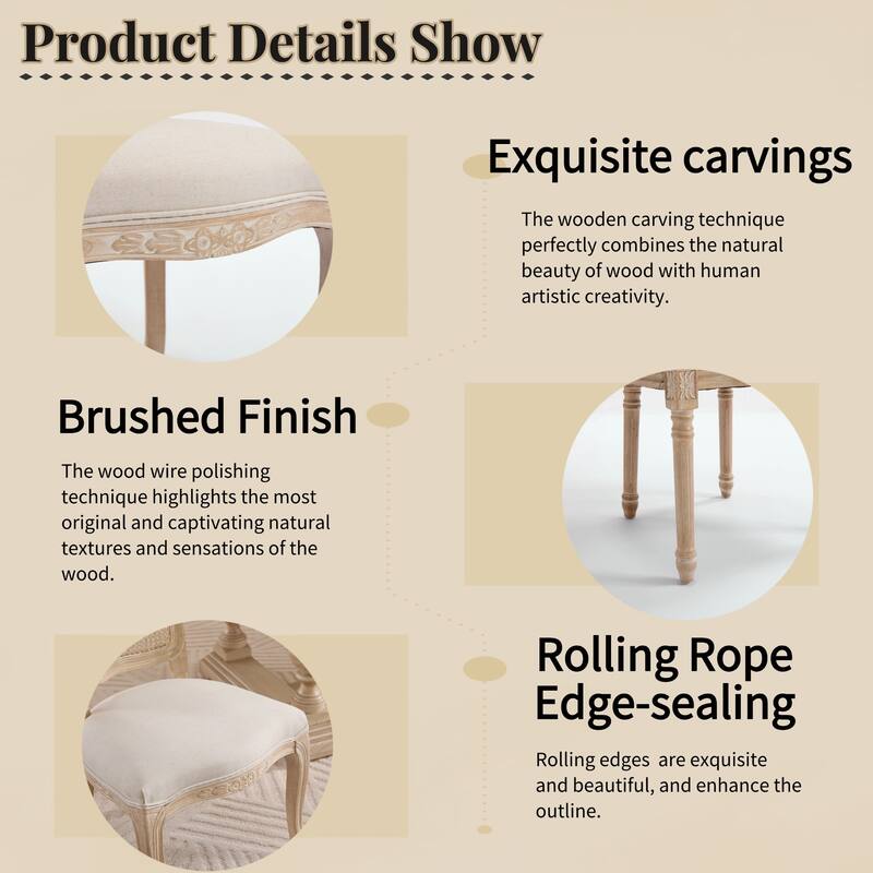 Rustic Dining Chair Side Chair Vanity Chair Kitchen Chair Office Chair Beige Reception Chair with Wood Legs