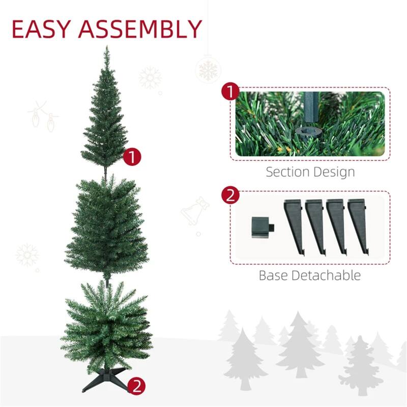 6 Foot Green Artificial Pencil Christmas Tree Unlit 390 Tips Slim Space Saving Plastic Metal Base - Dia 21.75" x 70.75" H