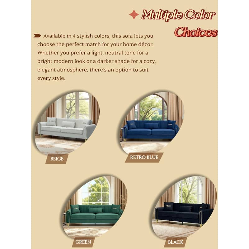 Roomfitters 87.4 Inch 3 Seater Elegant Modern Upholstered Sofa with Gold Metal Trim, Vertical Channel Tufted Back