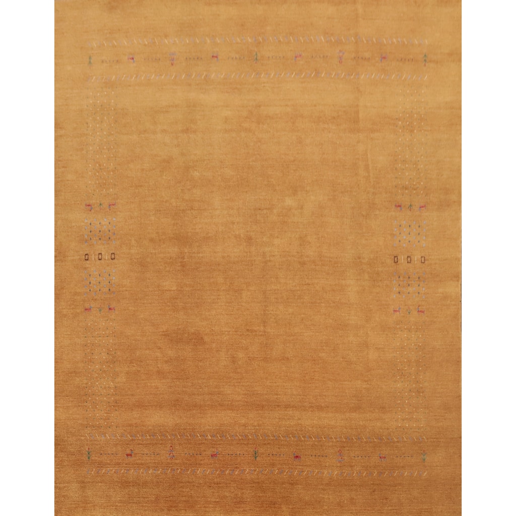 Hand Knotted Oriental 100% Wool Carpet Tribal Animal Pictorial Oranges & Rust Gabbeh Area Rug - 8' 11'' X 8' 11''