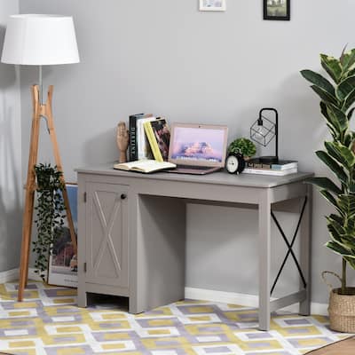 HOMCOM Computer Table Desk, Writing Workstation with Cabinet with Metal X-Bar for Living Room or Office