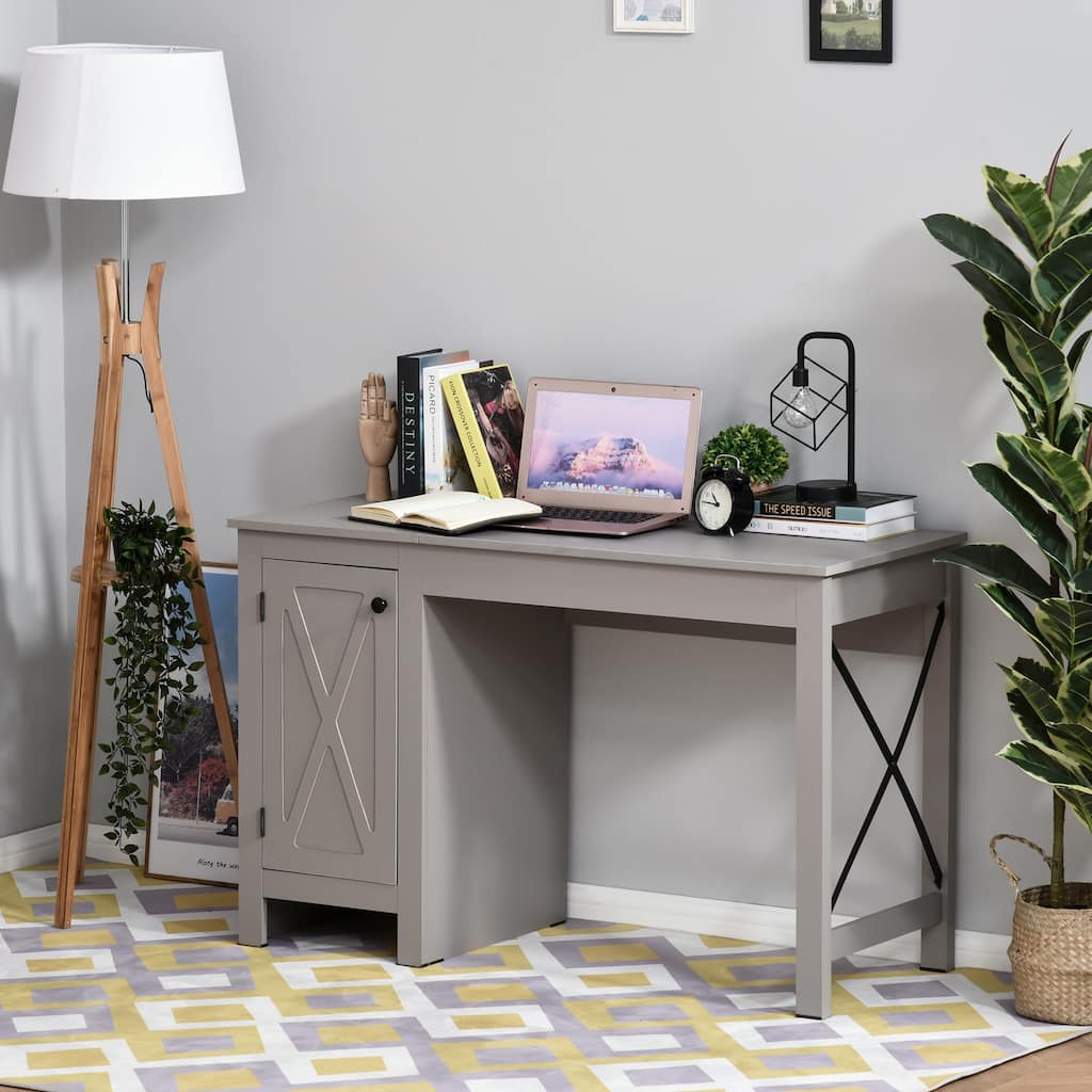 HOMCOM Computer Table Desk, Writing Workstation with Cabinet with Metal X-Bar for Living Room or Office