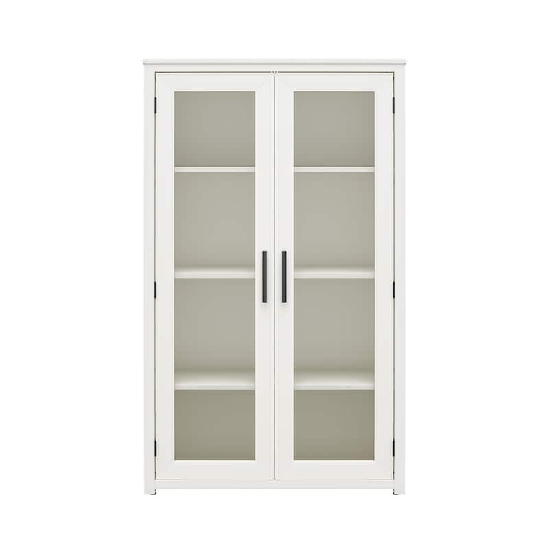 Roomfitters Lulu Modern Curio Cabinet with Glass Pane Doors and Adjustable Shelves, White Oak - White Oak