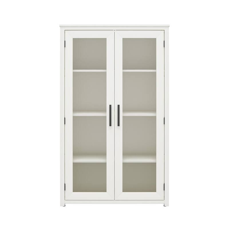 Rossetta Modern Sleek White Curio Cabinet with Glass Doors and Ajustable Shelves