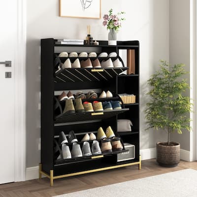Shoe Cabinet with 3 Flip Drawers and Open Shelves