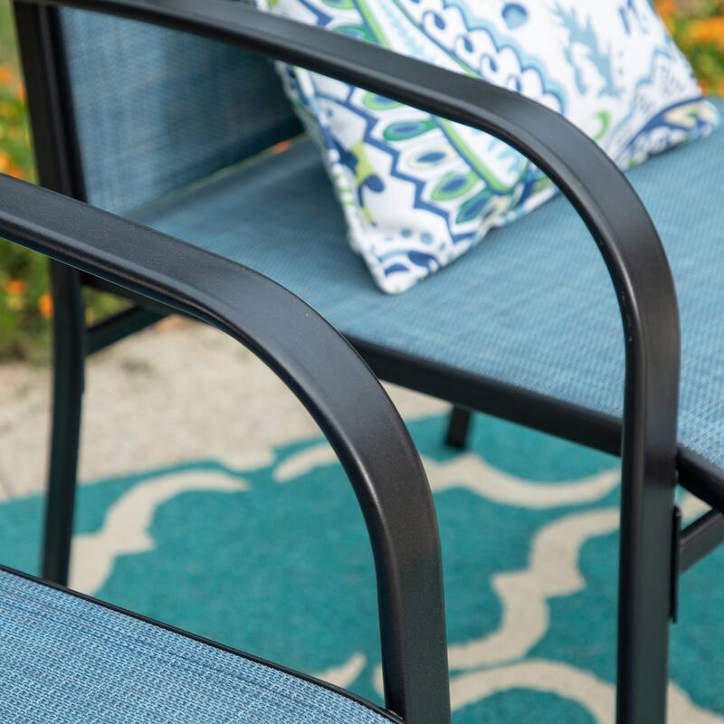 MAISON ARTS 7-Piece Patio Dining Set Wood-look Rectangle Table and 6 Textilene Chairs