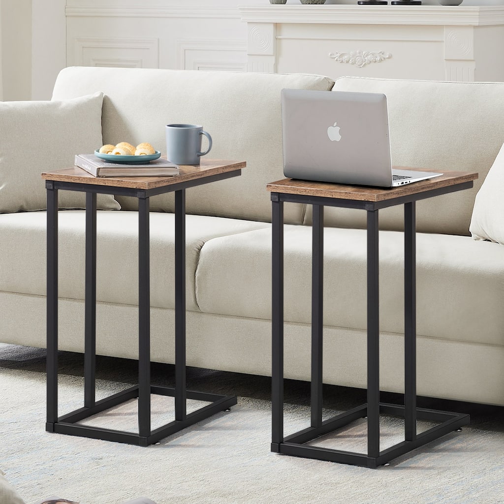 Javlergo Set of 2 C-Shaped Sofa Side Table, Small End Table for Living Room, Narrow Bedside/TV Tray Table
