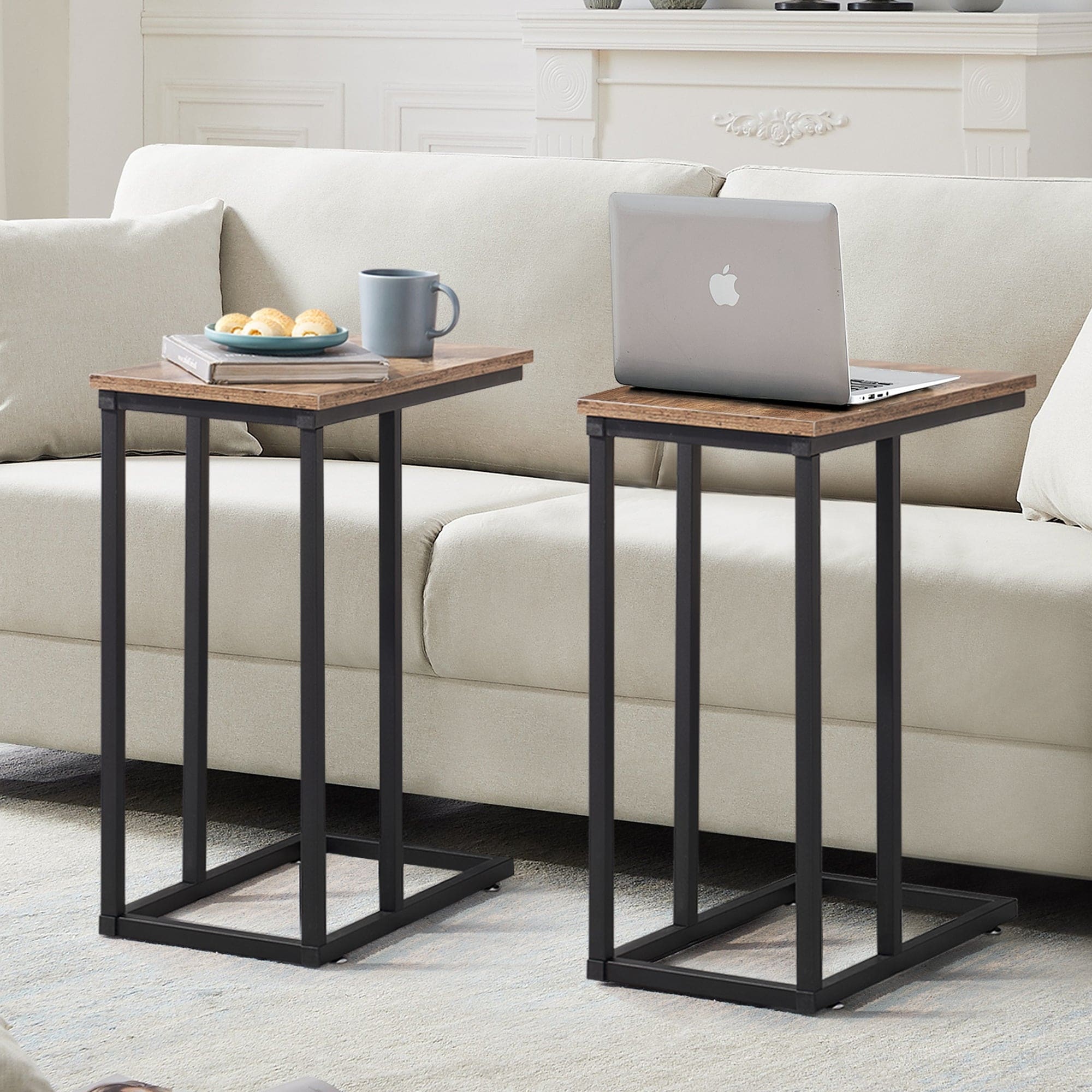 Javlergo Set of 2 C-Shaped Sofa Side Table Small End Table for Living Room Narrow Bedside/TV Tray Table