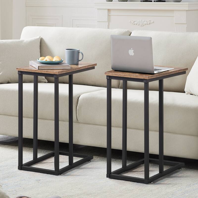 VECELO C-Shaped End Table Small Side Table Sofa Table with Metal Frame C-Shaped Couch Table Nightstand Set of 2