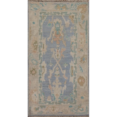 Geometric Traditional Oriental Oushak Turkish Wool Rug Hand-knotted - 1'11" x 3'9"