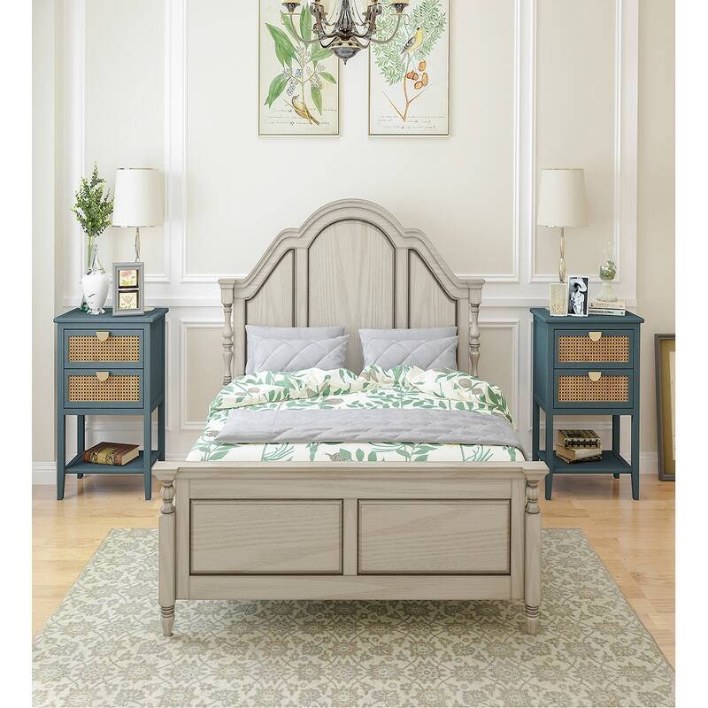 2-Drawer Nightstand Bed Side Table with Storage Cabinet End Table shelf Wood Side Table