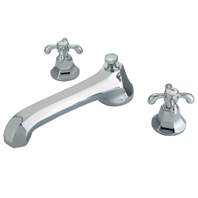 Kingston Brass Vintage Deck Mounted Roman Tub Filler with Cross - Polished Chrome
