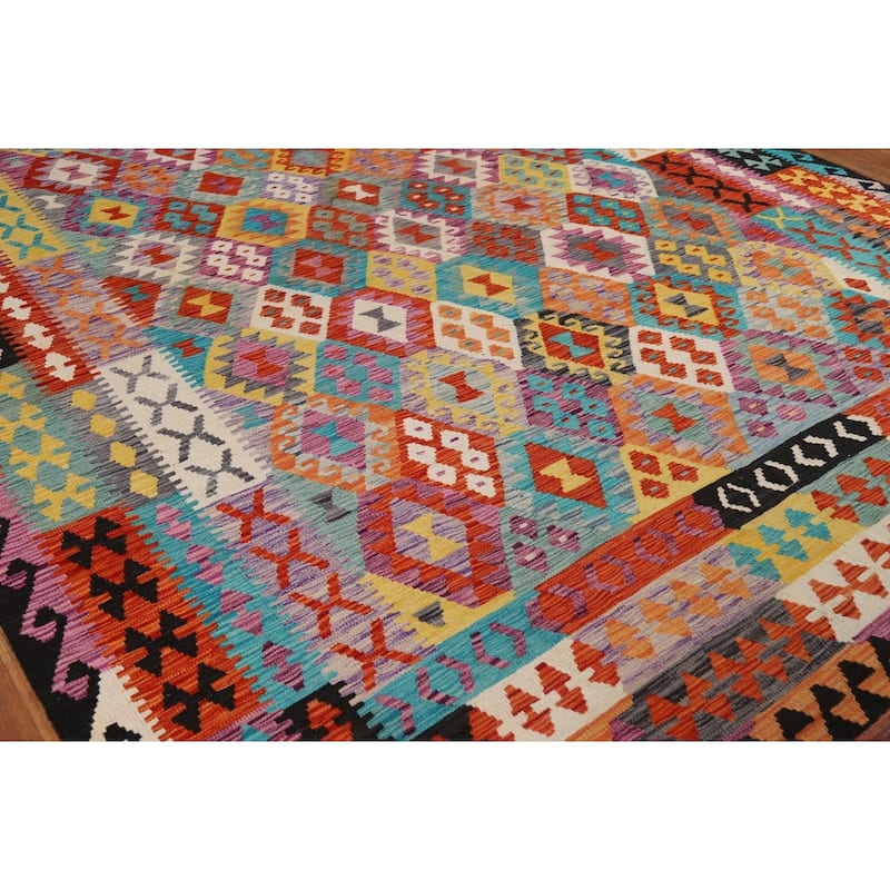 Flat Weave Colorful Kilim Area Rug Flatweave Wool Carpet - 8'4" x 11'9"