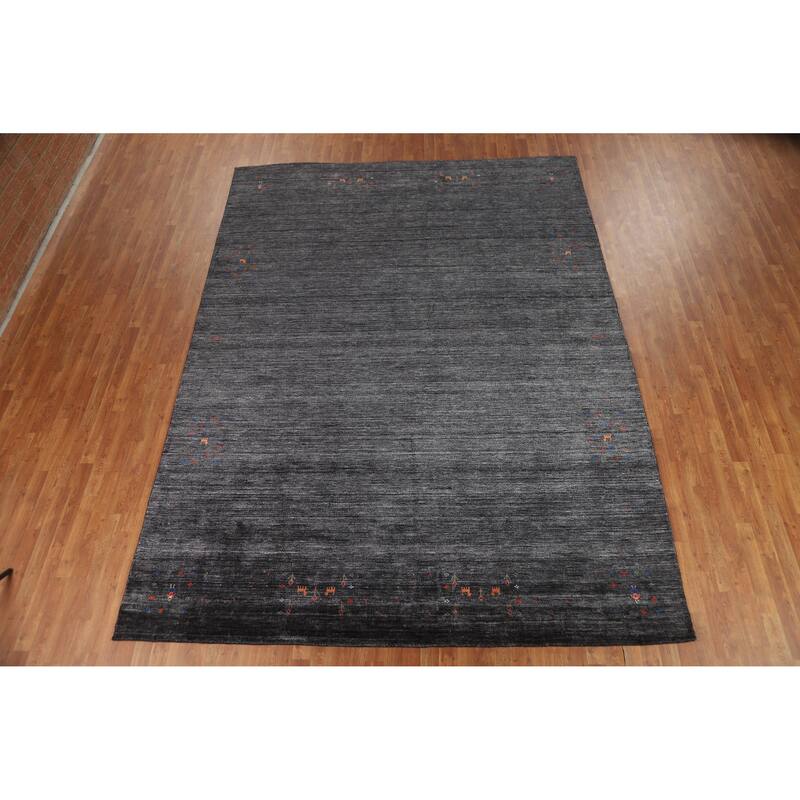 Gabbeh Oriental Area Rug Handmade Tribal Grey Silk Carpet - 8'11" x 11'11"