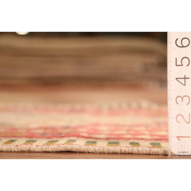 Hand Knotted Oriental 100% Wool Carpet Traditional Geometric Pink Tabriz Runner Rug - 9' 7'' X 3' 3''