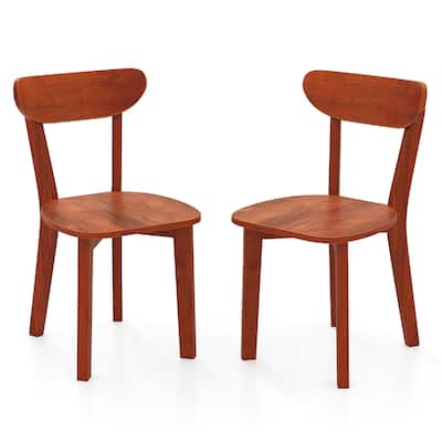 Gymax Solid Wood Dining Chair Set of 2 w/ Curved Backrest & Rubber