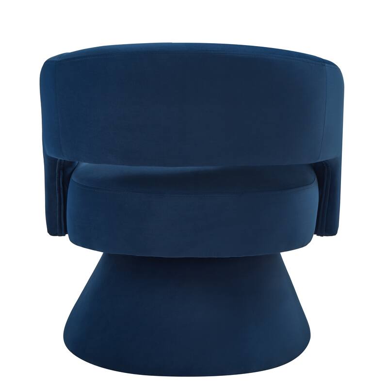 Navy Modern 27.5" Upholstered 360° Swivel Barrel Chair with Open Backrest and Solid Wood Frame