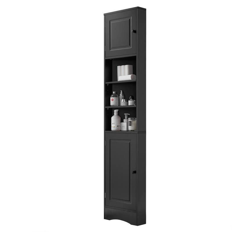 Multi-Functional Corner Cabinet Tall Bathroom Storage Cabinet With Two Doors And Adjustable Shelves