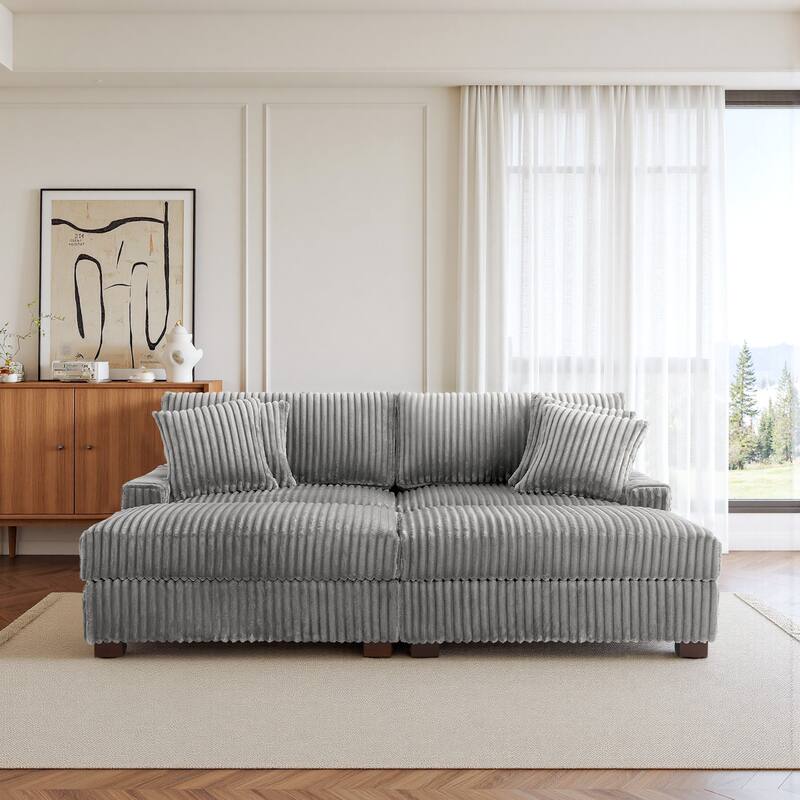 Modular Armchair and Ottoman Set with Adjustable Headrest, Flannel Upholstery