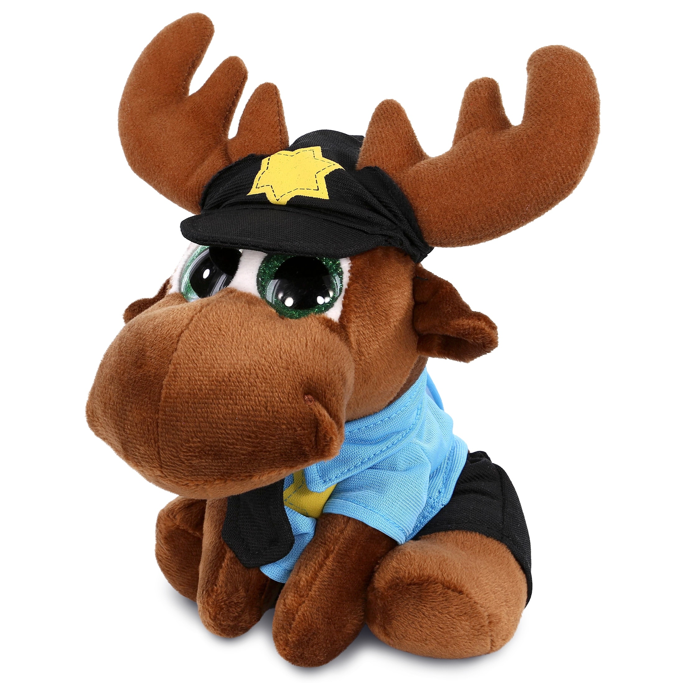 DolliBu Small Moose with Sparkle Eyes Police Officer Plush Toy - 6 inches