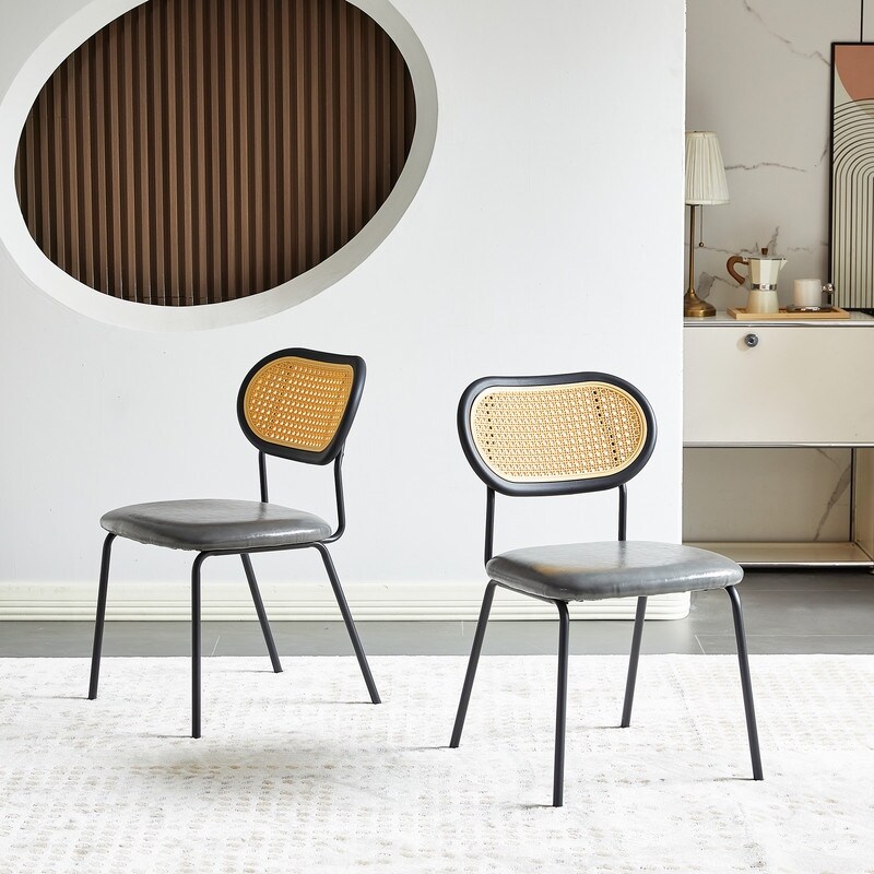 Grondin Modern Boho Style Dining Chair Set with PU Leather Seat