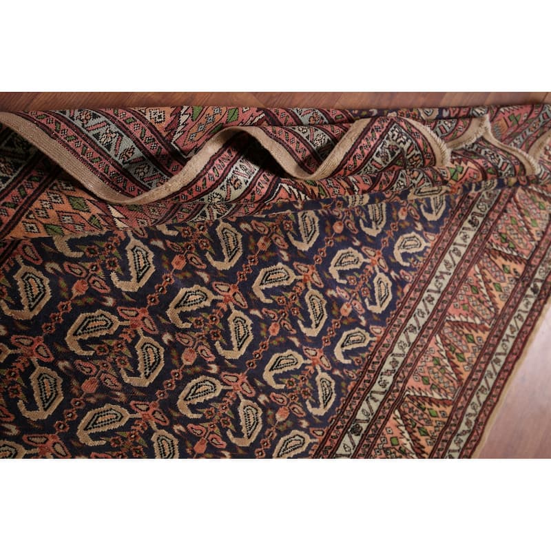 All-Over Bokhara Oriental Foyer Rug Handmade Wool Carpet - 4'1" x 6'2"